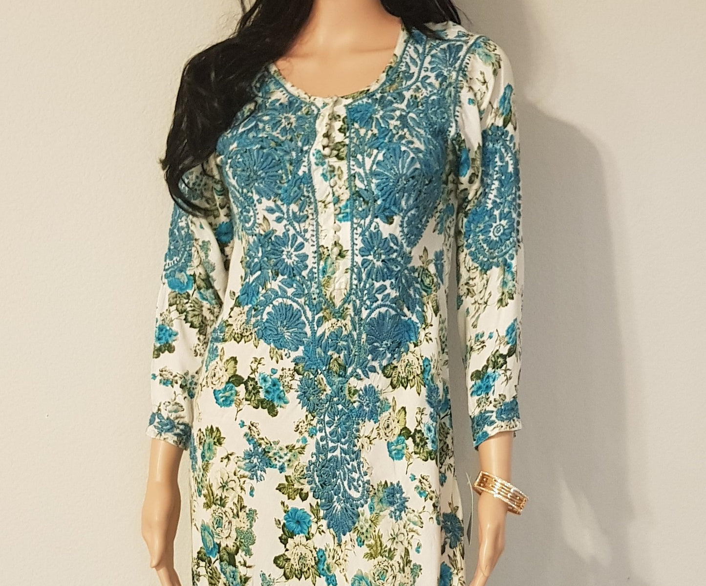 Printed A-Line Kurti with Thread Emb
