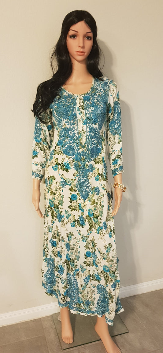 Printed A-Line Kurti with Thread Emb